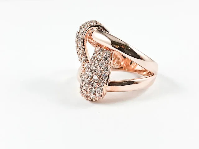 Modern Elegant Open Works Knot Design Rose Gold Tone Brass Ring