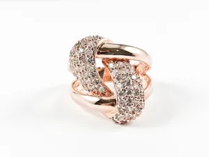 Modern Elegant Open Works Knot Design Rose Gold Tone Brass Ring