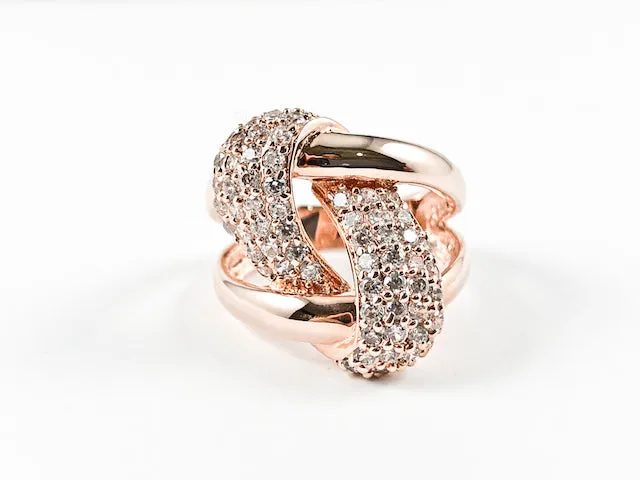 Modern Elegant Open Works Knot Design Rose Gold Tone Brass Ring