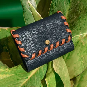 Navy Whipstitch Faux Leather Purse