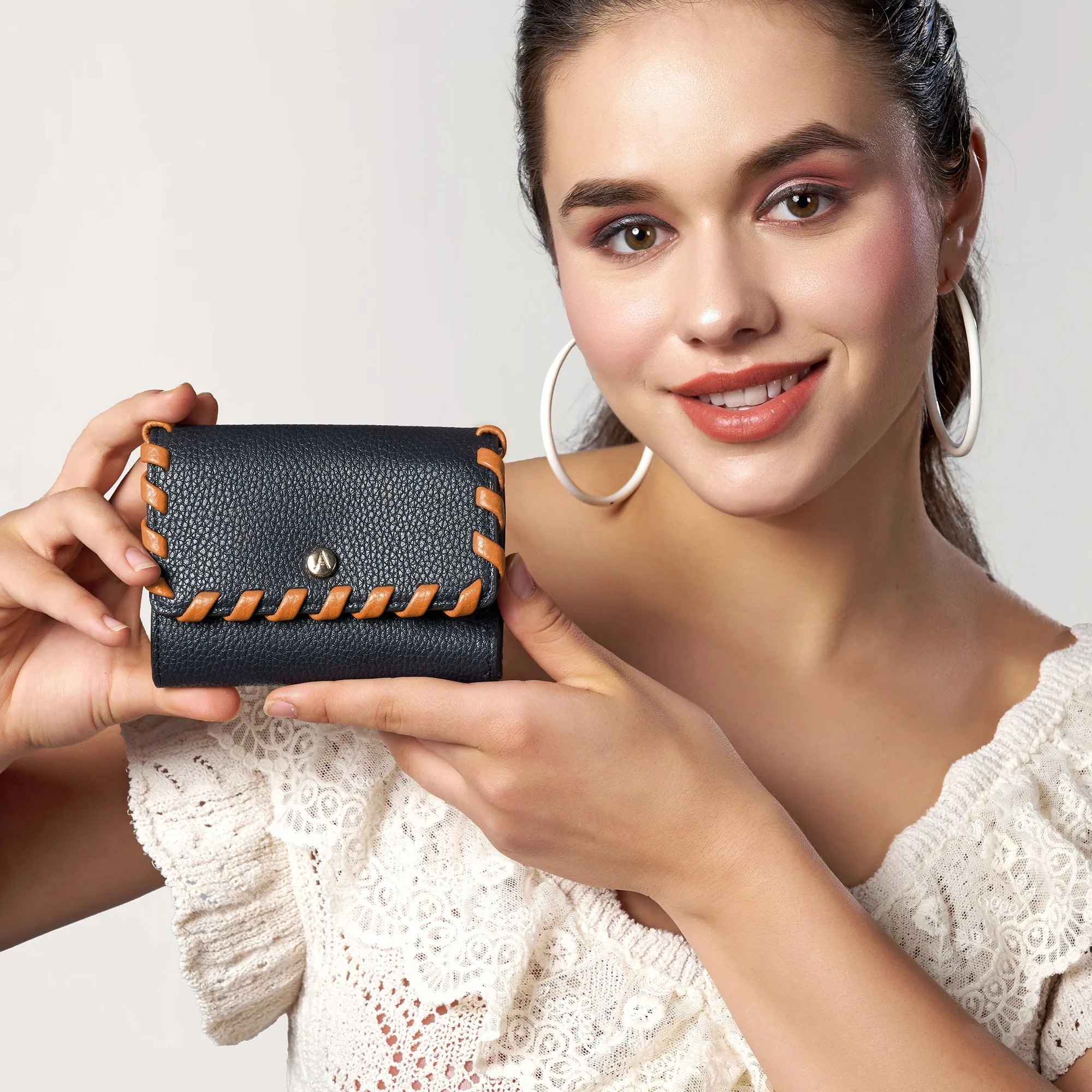 Navy Whipstitch Faux Leather Purse