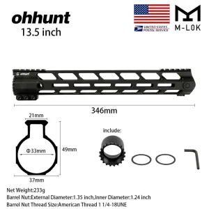ohhunt® AR-15 13.5" Ultra Slim Lightweight Free Float M-LOK Rail Handguard With Barrel Nut For Rifle