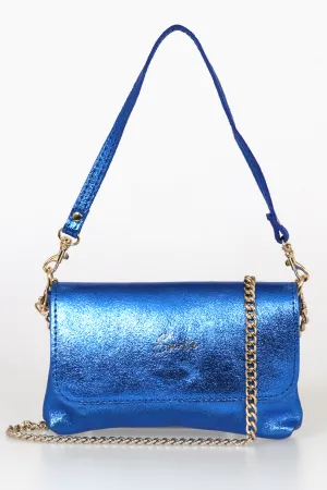 Olga - Italian Leather Mini Crossbody Bag - Blue, Metallic
