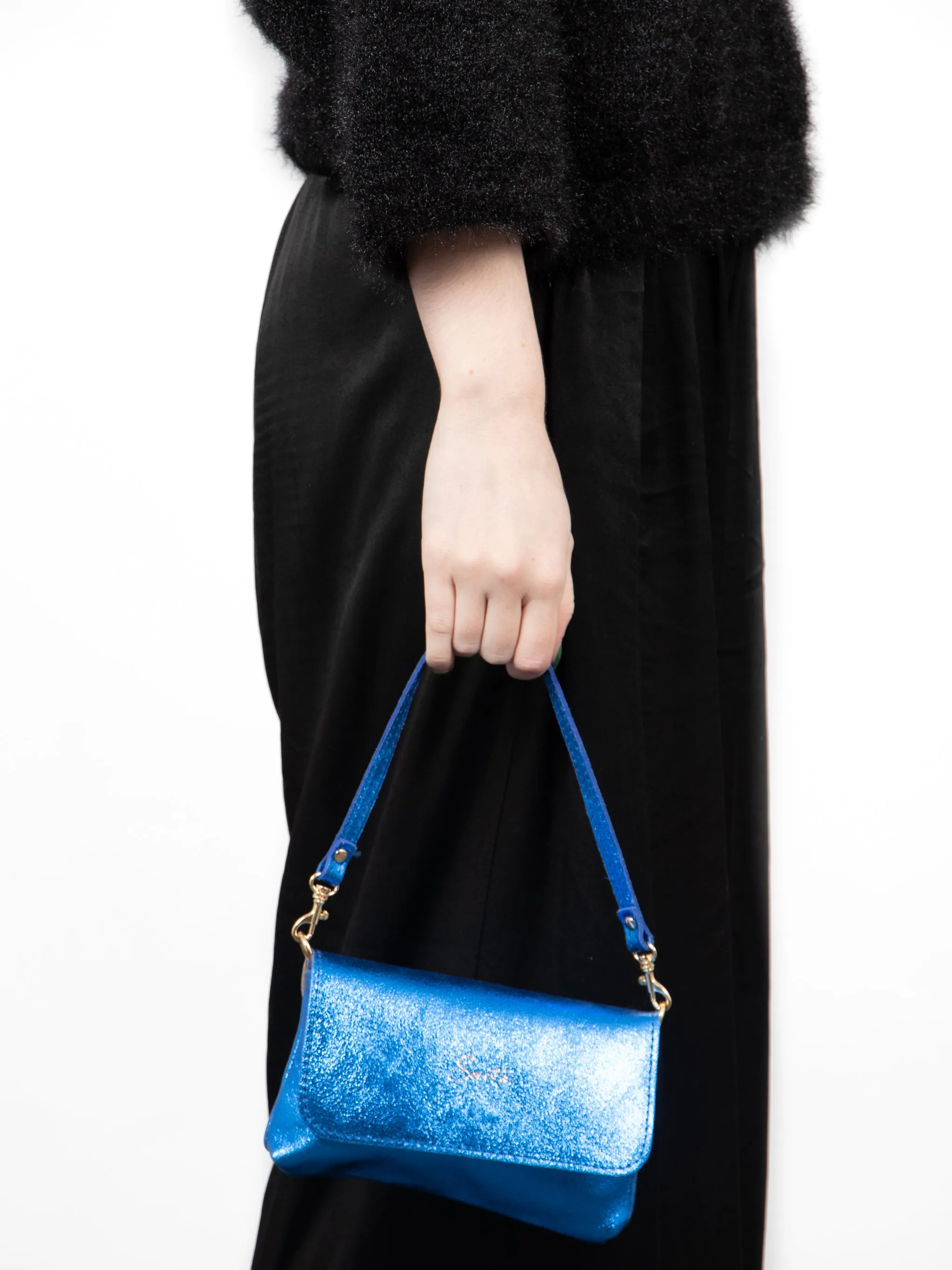 Olga - Italian Leather Mini Crossbody Bag - Blue, Metallic