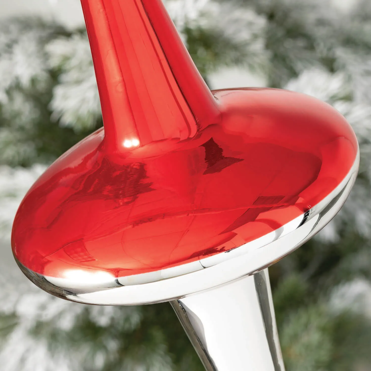 Oversized Silver & Red Glass Finial Christmas Ornament