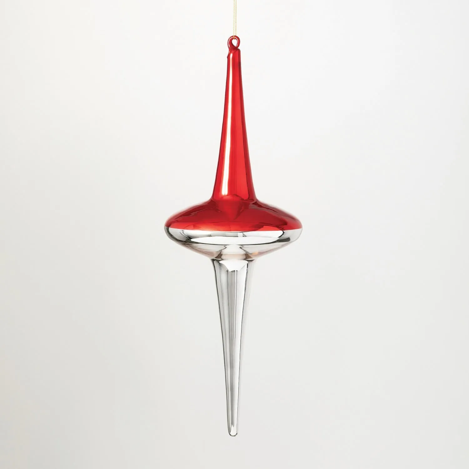 Oversized Silver & Red Glass Finial Christmas Ornament