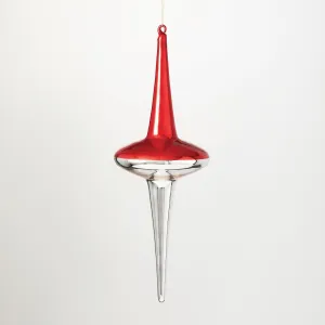 Oversized Silver & Red Glass Finial Christmas Ornament