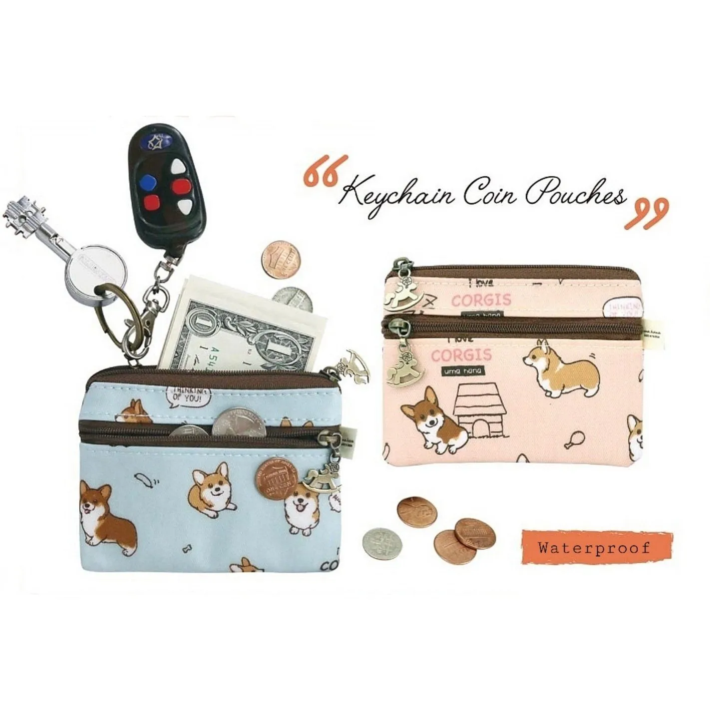 Pink Cat Yoga Keychain Coin Purse