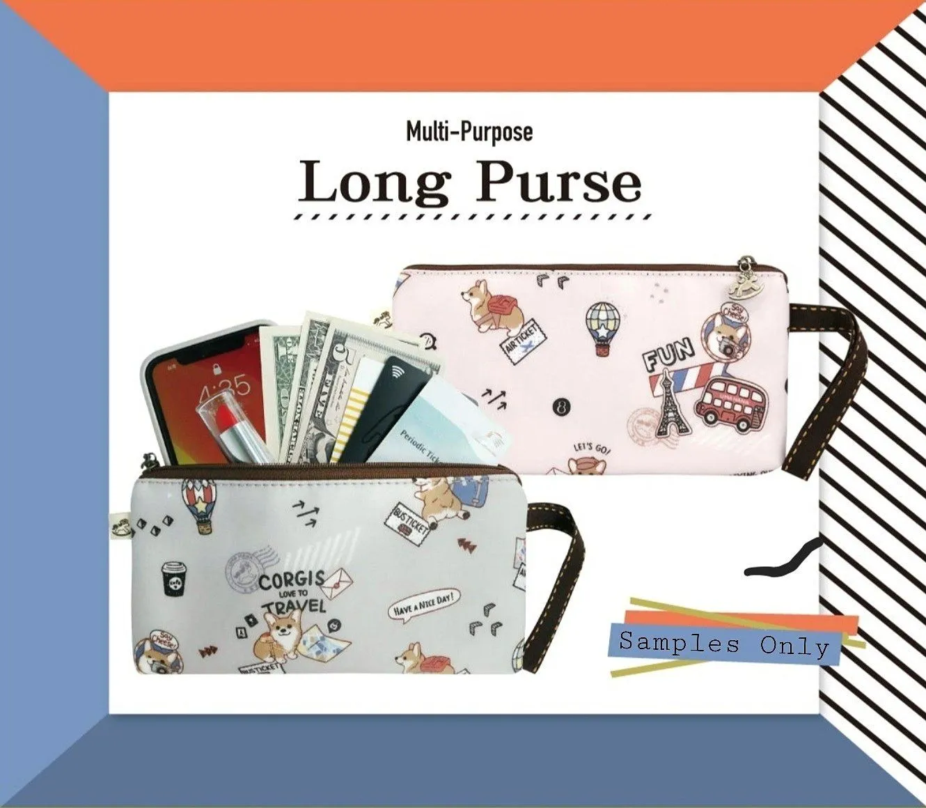 Pink Poodle in Paris Long Coin Purse
