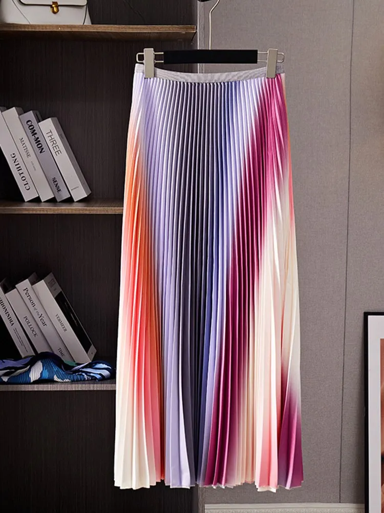 Pleated Casual Pleated Gradual Women Top Elegant A-line Skirt Loose Long Sleeve Lady Cloth Spring Summer