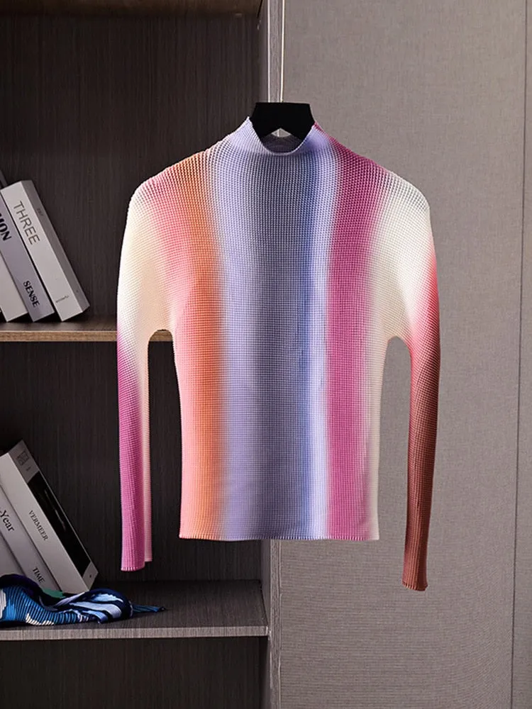 Pleated Casual Pleated Gradual Women Top Elegant A-line Skirt Loose Long Sleeve Lady Cloth Spring Summer