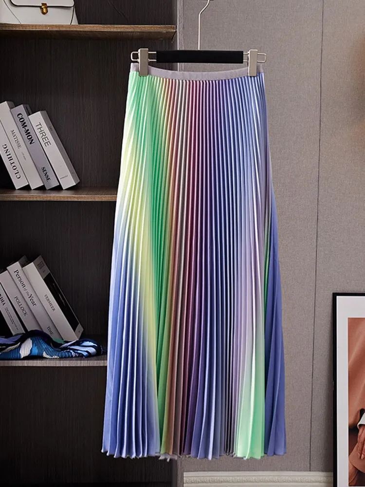 Pleated Casual Pleated Gradual Women Top Elegant A-line Skirt Loose Long Sleeve Lady Cloth Spring Summer