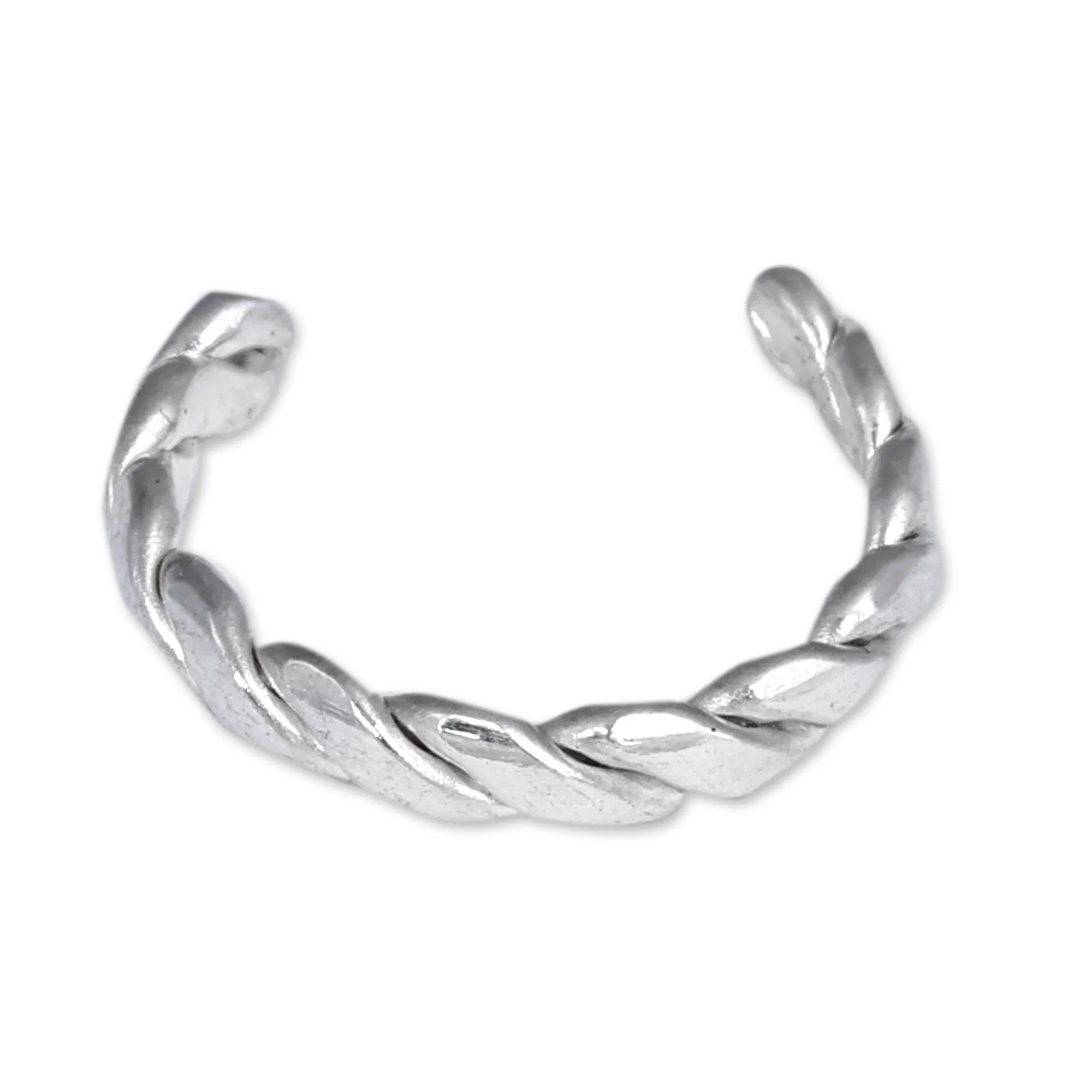 Polished Rope-Shaped Sterling Silver Ear Cuff from Armenia - One Blessing | NOVICA
