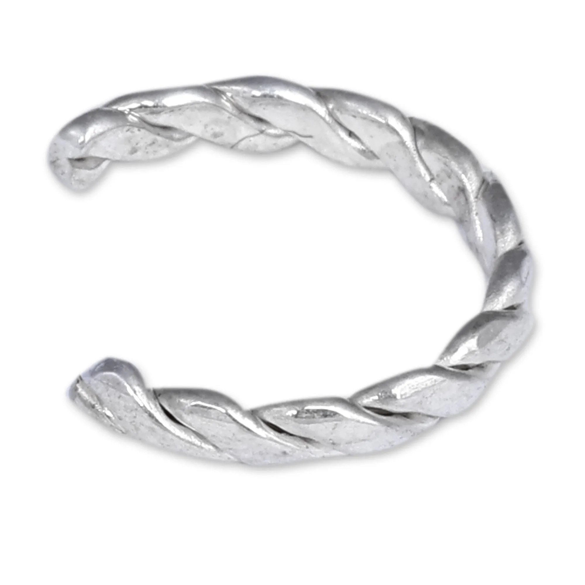 Polished Rope-Shaped Sterling Silver Ear Cuff from Armenia - One Blessing | NOVICA