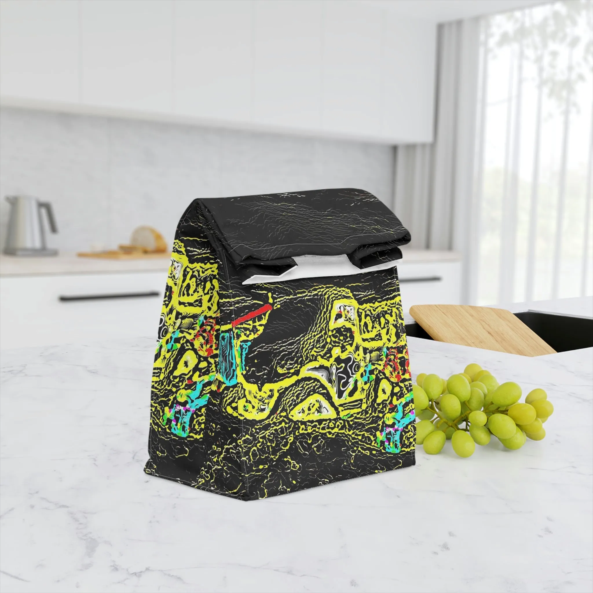 Polyester Lunch Bag ... "Snow Vehicle In Snow Storm At-Rest" ... Circa 12Mar23 ... Central Idaho ... 18-Hours Rendering Time: Original Works ...