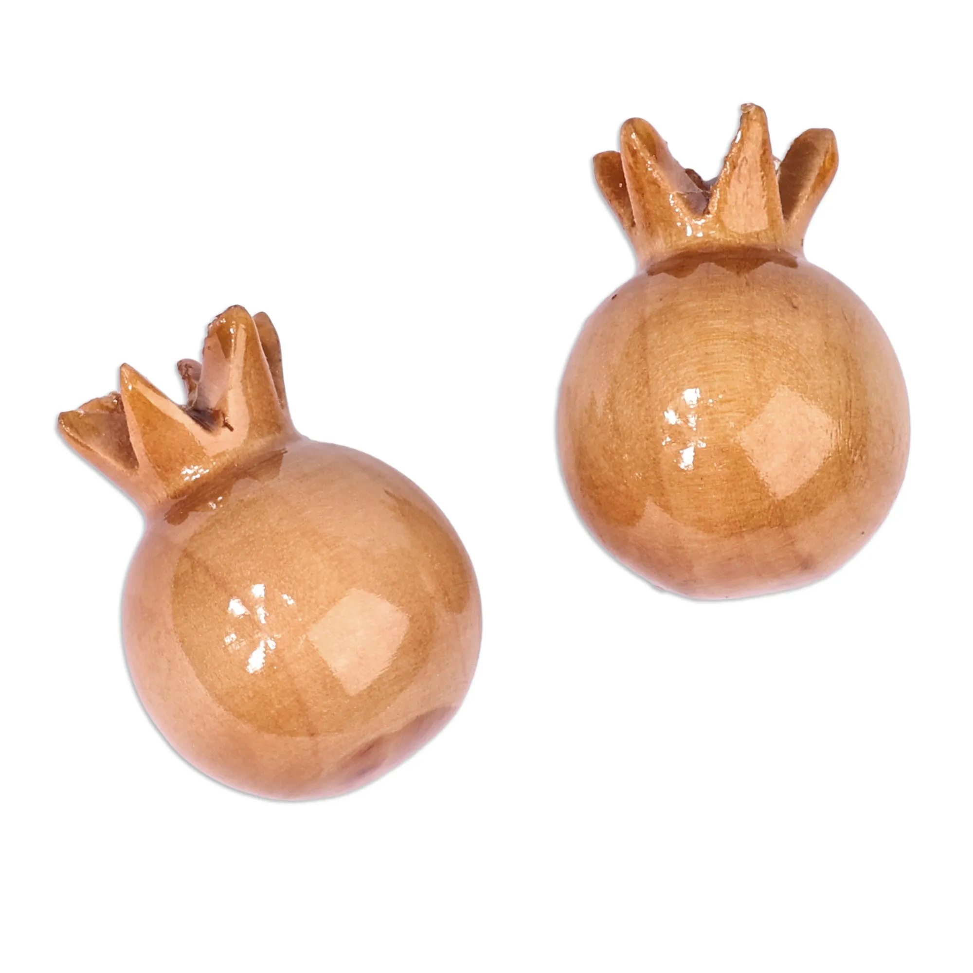 Pomegranate-Shaped Natural Lindon Tree Wood Magnets (Pair) - Tiny Glory | NOVICA