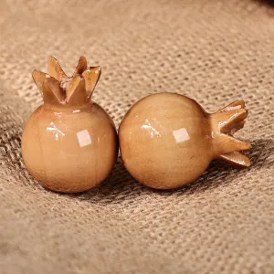 Pomegranate-Shaped Natural Lindon Tree Wood Magnets (Pair) - Tiny Glory | NOVICA
