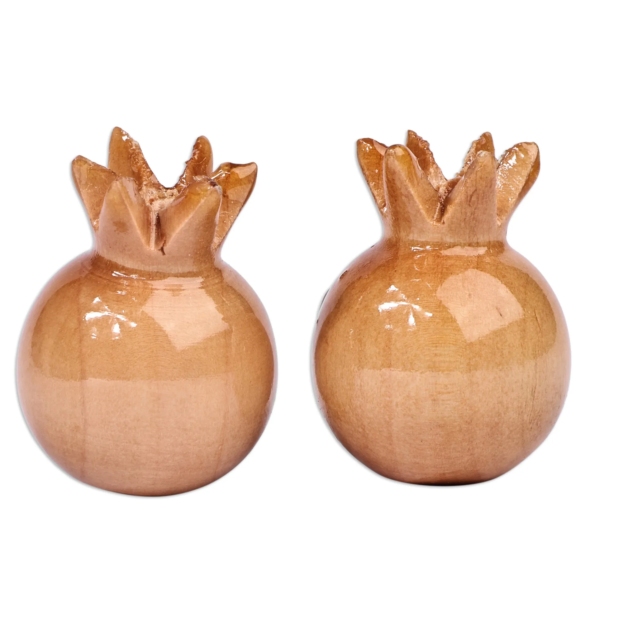 Pomegranate-Shaped Natural Lindon Tree Wood Magnets (Pair) - Tiny Glory | NOVICA