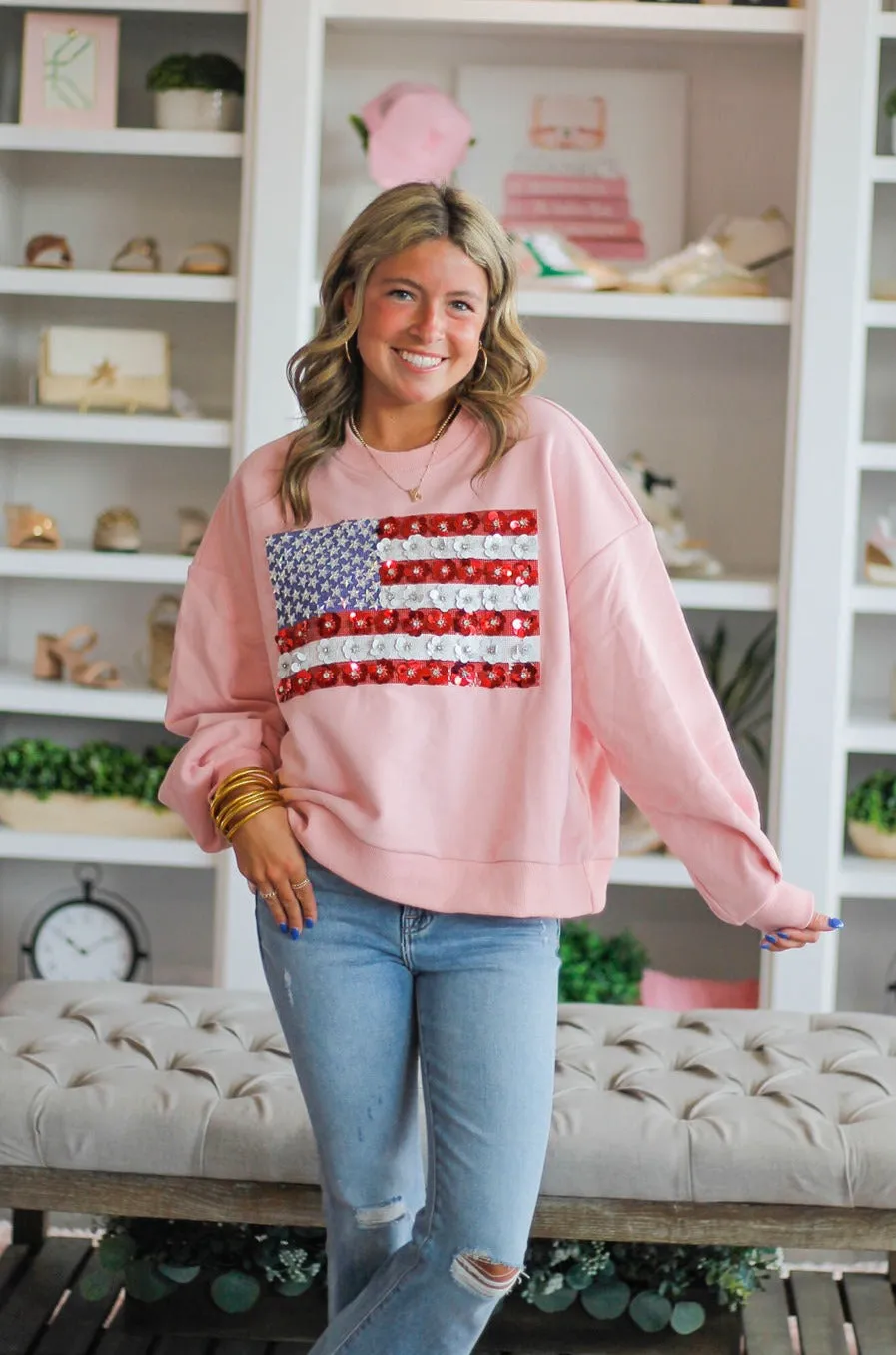 Queen of Sparkles Pink Flower American Sweatshirt