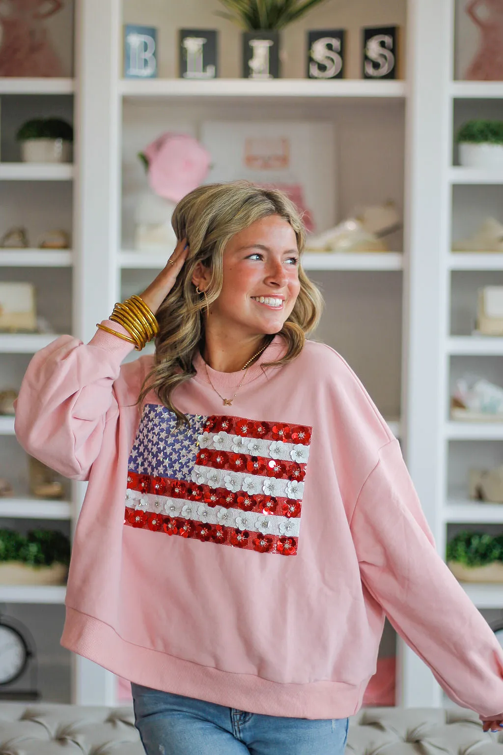 Queen of Sparkles Pink Flower American Sweatshirt
