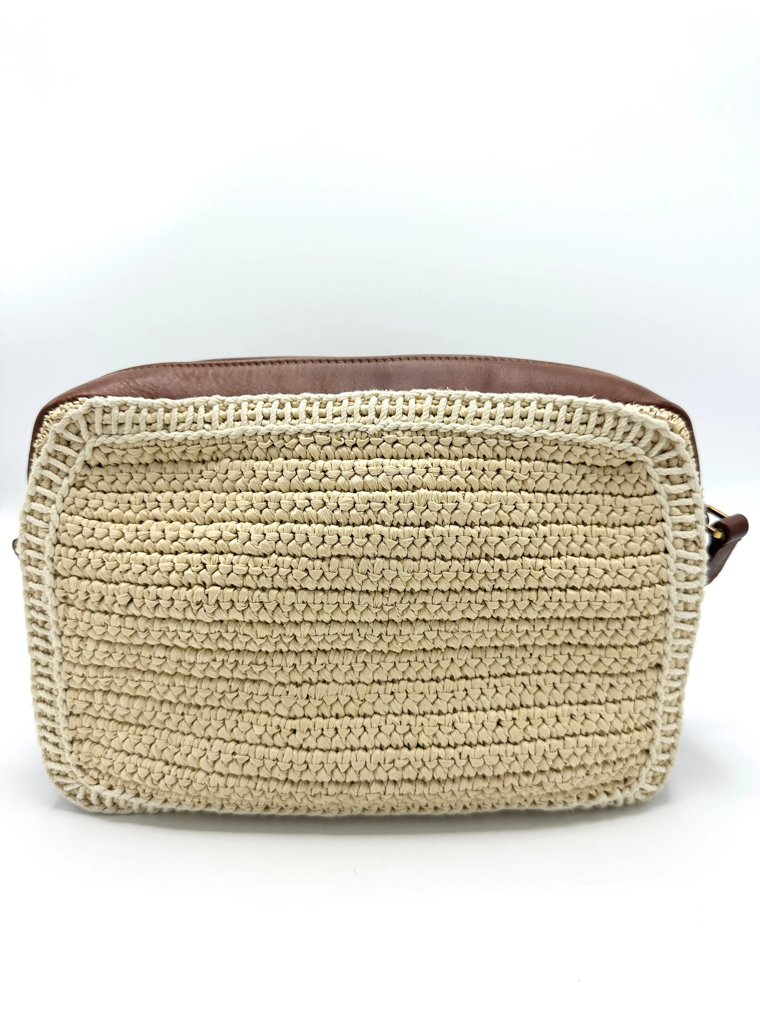 Raffia Caramel Leather GHW Lou Camera Bag