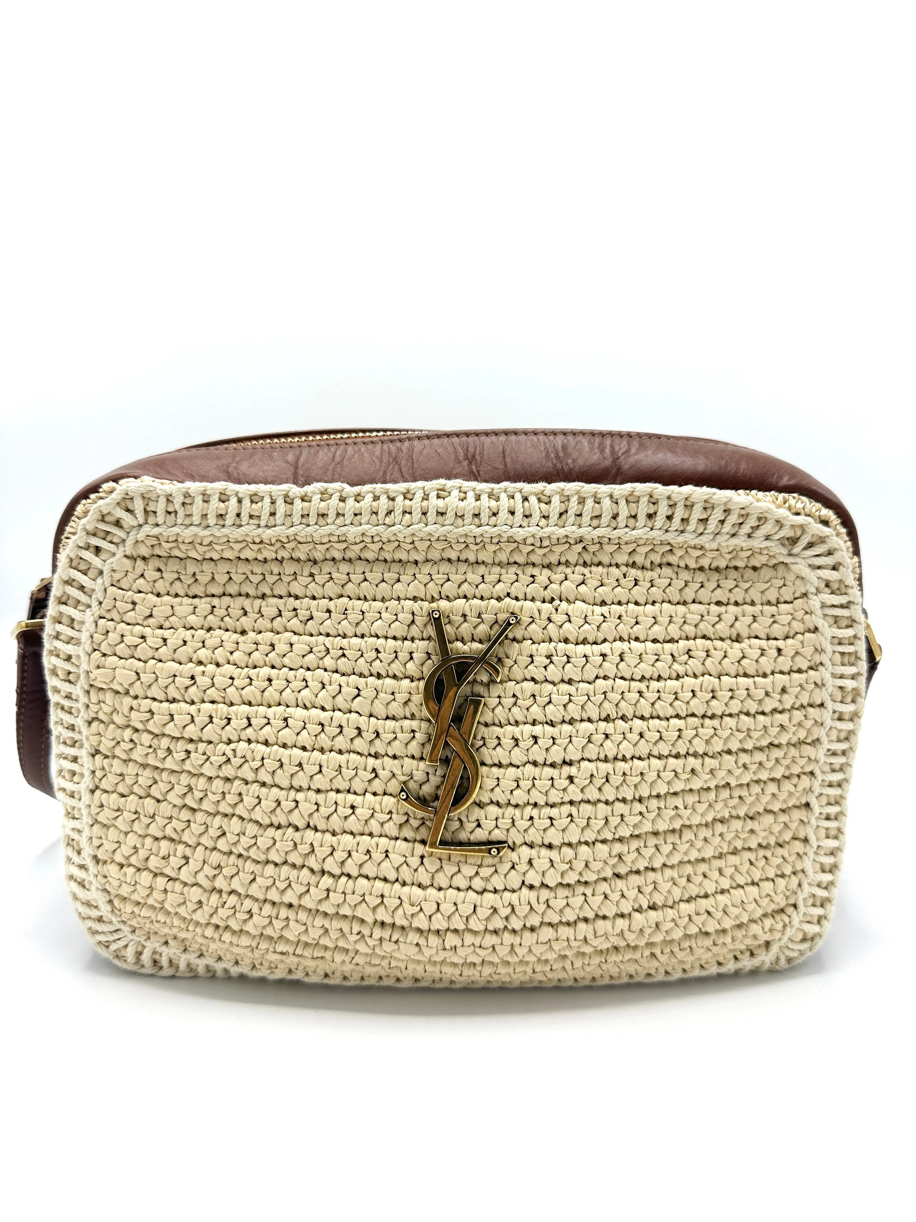 Raffia Caramel Leather GHW Lou Camera Bag