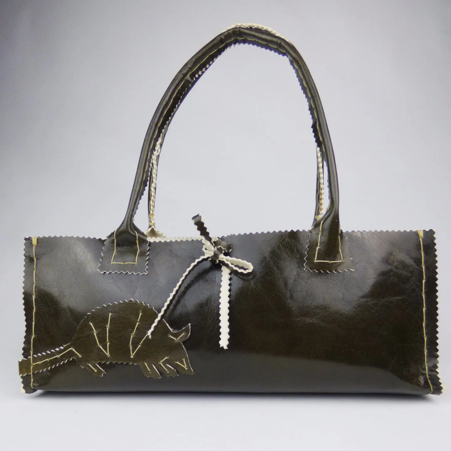 Ranger Green Handsewn Custom Leather Night Out Hangbag with Armadillos