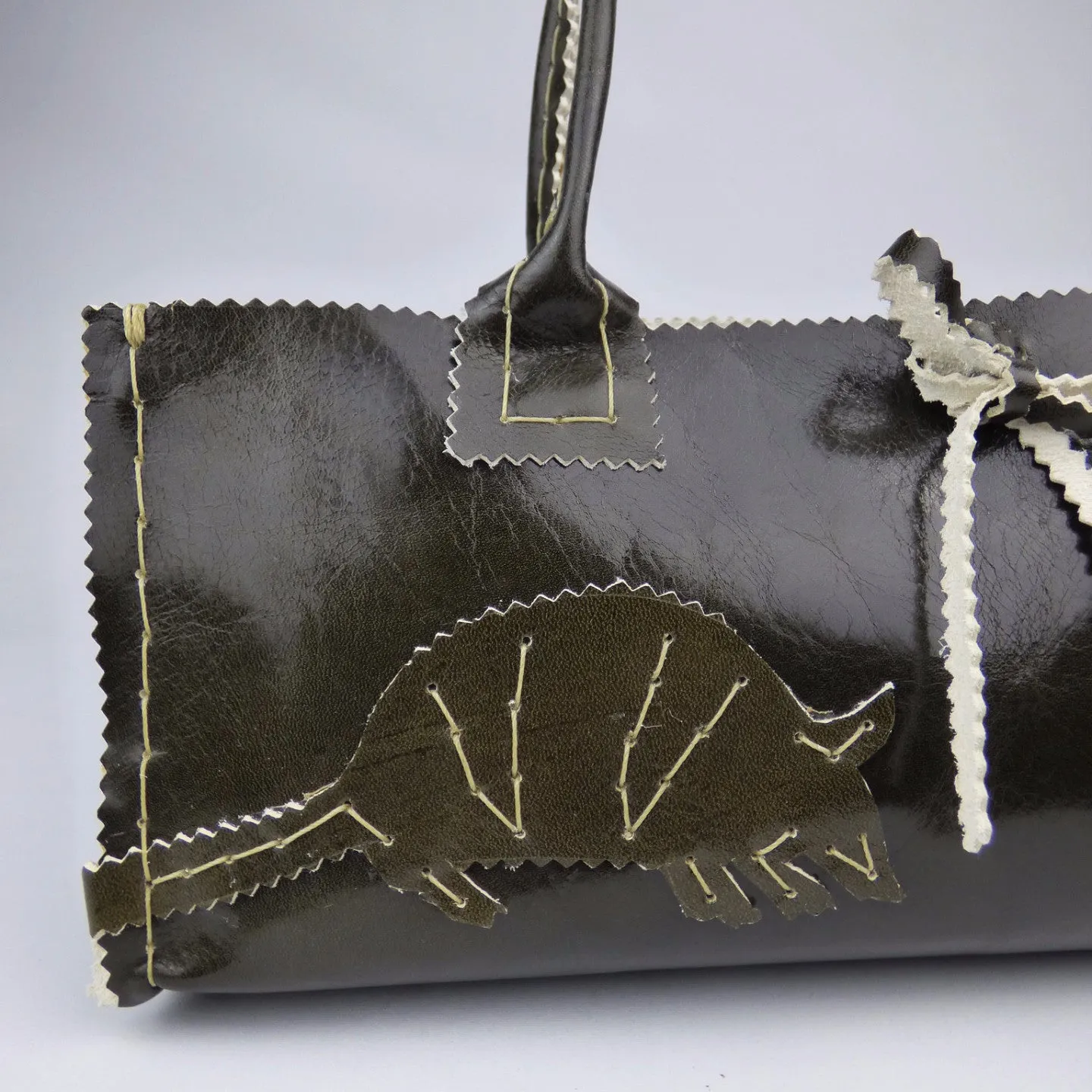 Ranger Green Handsewn Custom Leather Night Out Hangbag with Armadillos