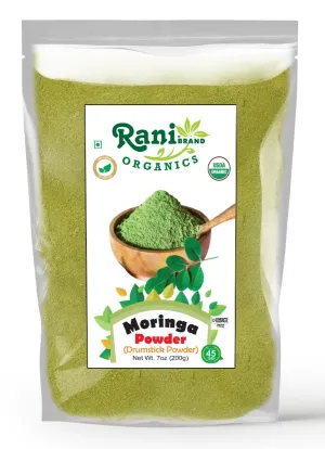 Rani Organic Moringa Powder (Drumstick Powder) 7oz (200g) ~ 100% Natural | Vegan | Gluten Friendly | NON-GMO | Kosher | No colors | Indian Origin | USDA Certified Organic