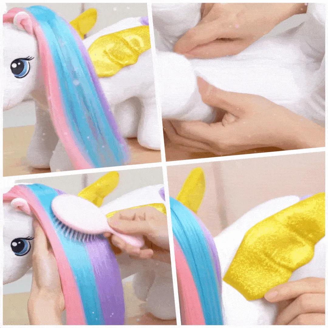 Rapunzelcorn Rainbow Hair Unicorn Mommy Stuffed Animal with 4 Babies Unicorn Inside