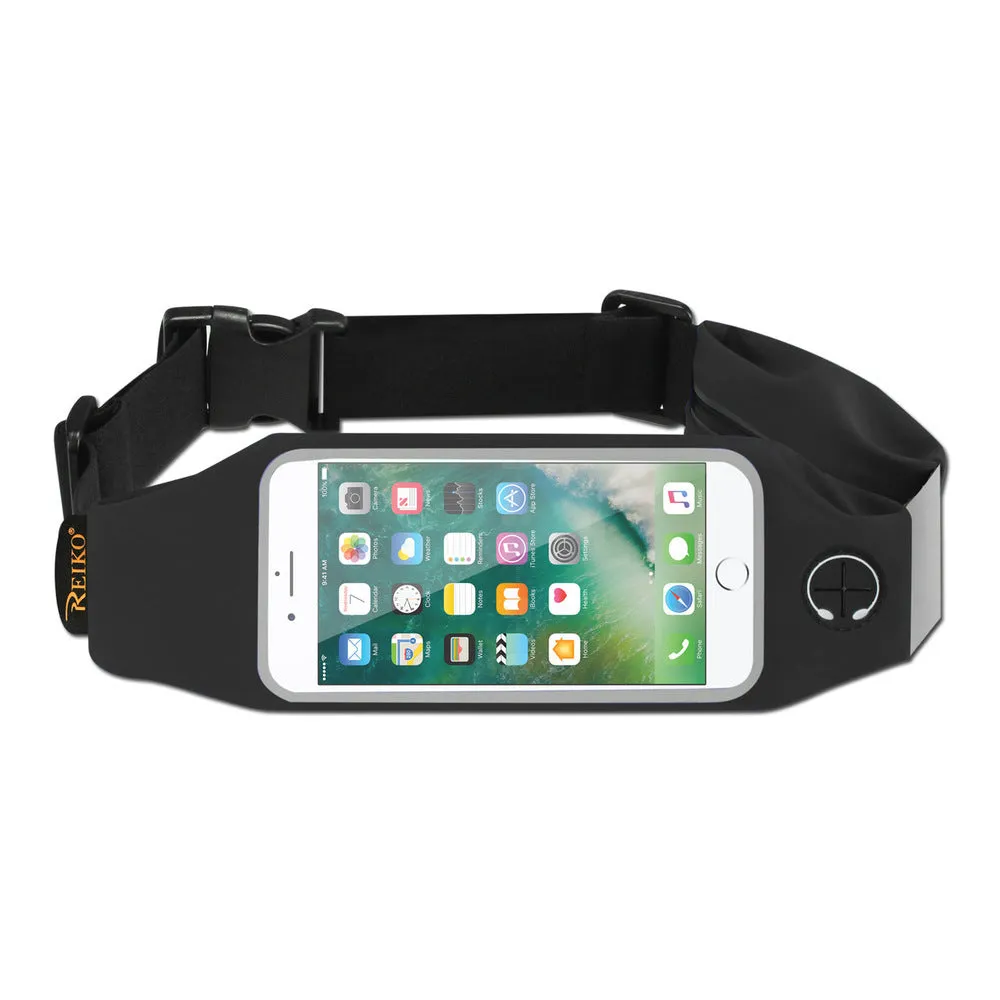 Reiko REIKO RUNNING SPORT BELT FOR IPHONE 7 PLUS/ 6S PLUS OR 5.5 INCHES DEVICE WITH TWO POCKETS IN BLACK (5.5x5.5 INCHES)