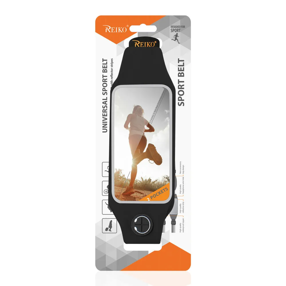 Reiko REIKO RUNNING SPORT BELT FOR IPHONE 7 PLUS/ 6S PLUS OR 5.5 INCHES DEVICE WITH TWO POCKETS IN BLACK (5.5x5.5 INCHES)