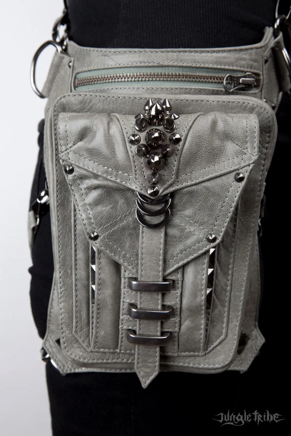 SHARK BITE Leather Holster Utility Shoulder and Hip Bag in Gray Chartreuse