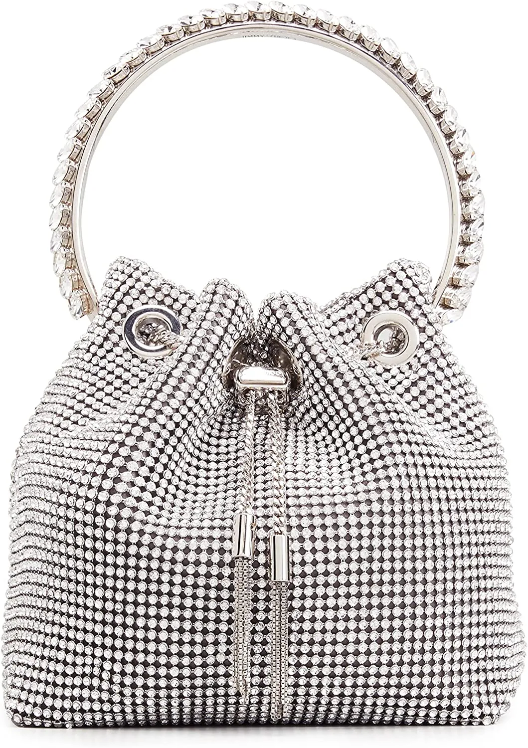 Silver Rhinestone Sparkly Bucket Drawstring Purse