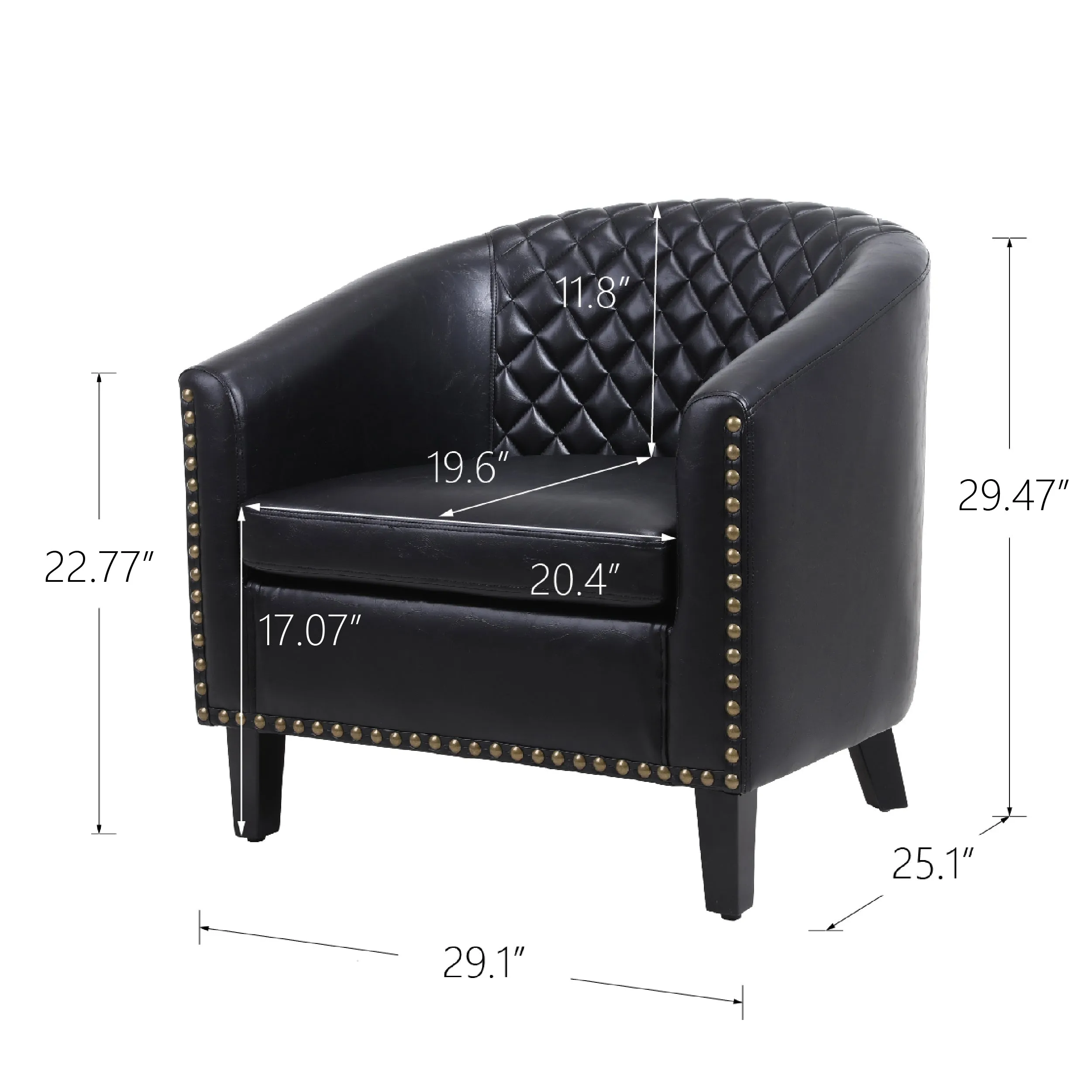 Sleek Black Leather Barrel Accent Chair