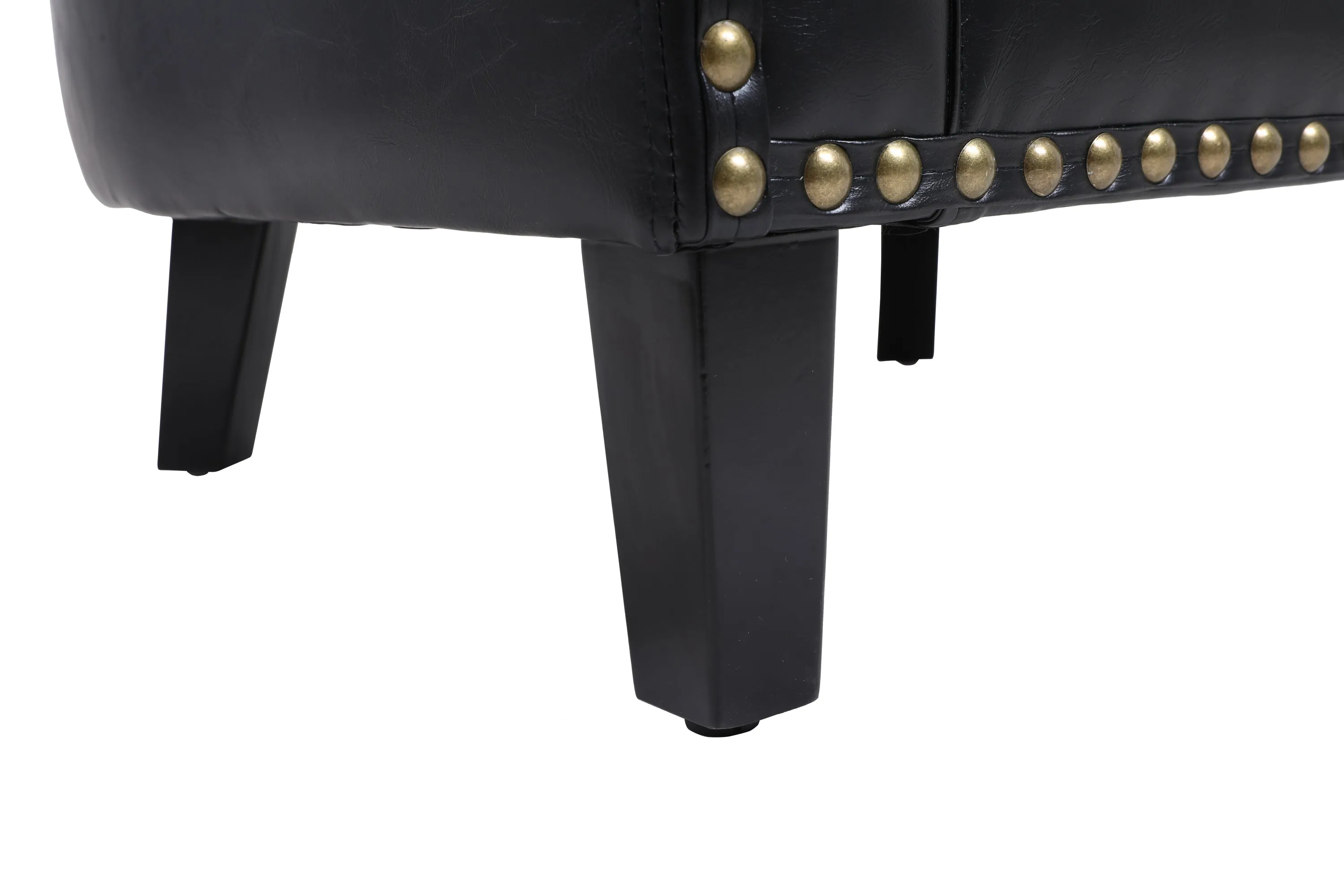 Sleek Black Leather Barrel Accent Chair