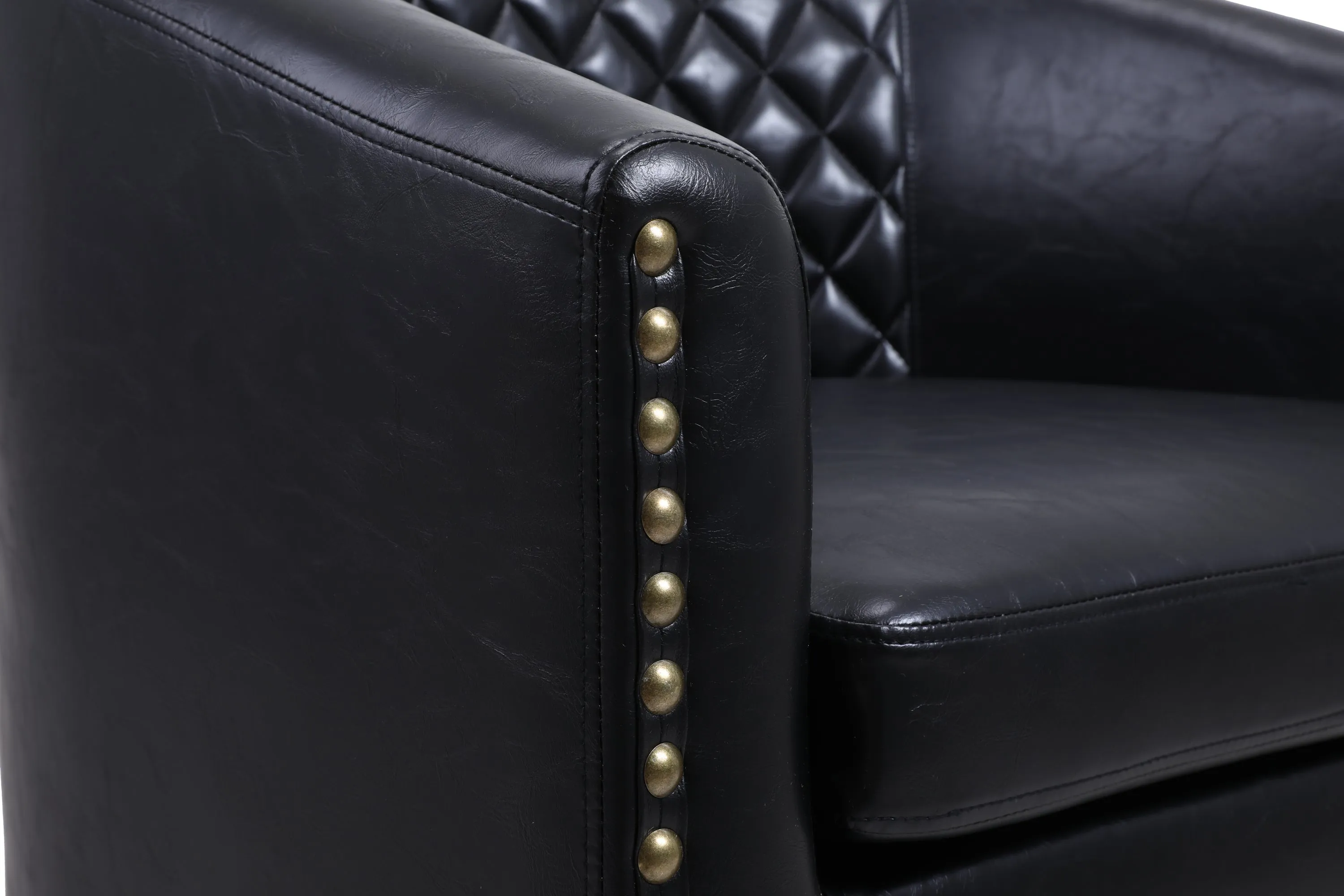Sleek Black Leather Barrel Accent Chair