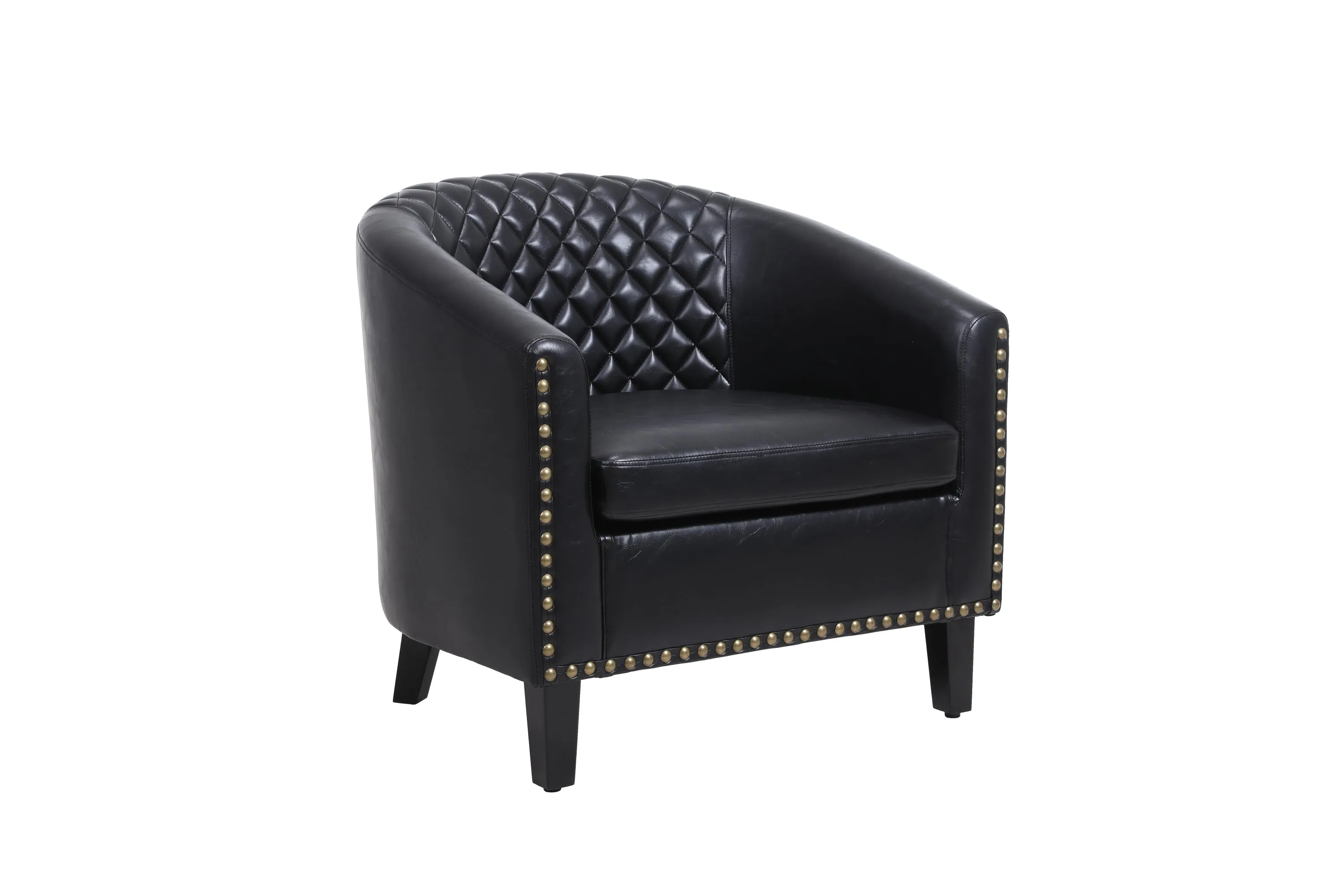 Sleek Black Leather Barrel Accent Chair