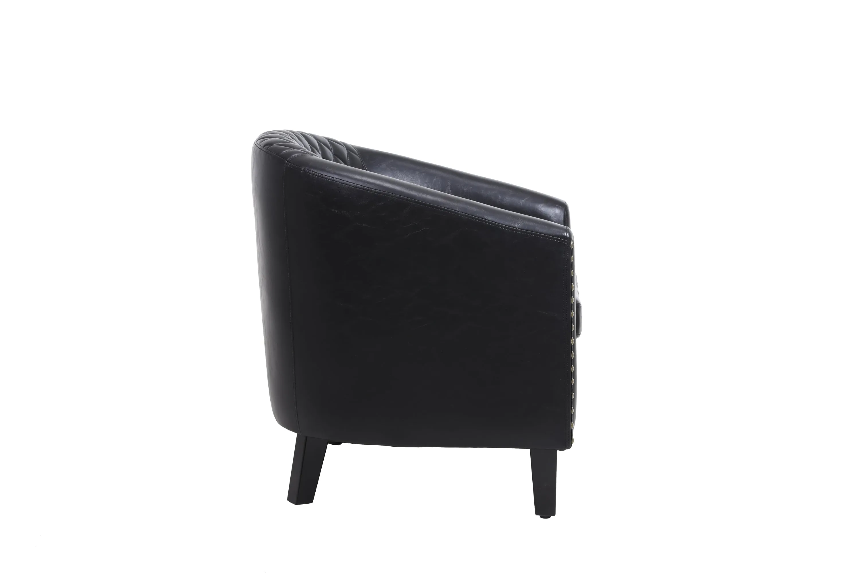 Sleek Black Leather Barrel Accent Chair