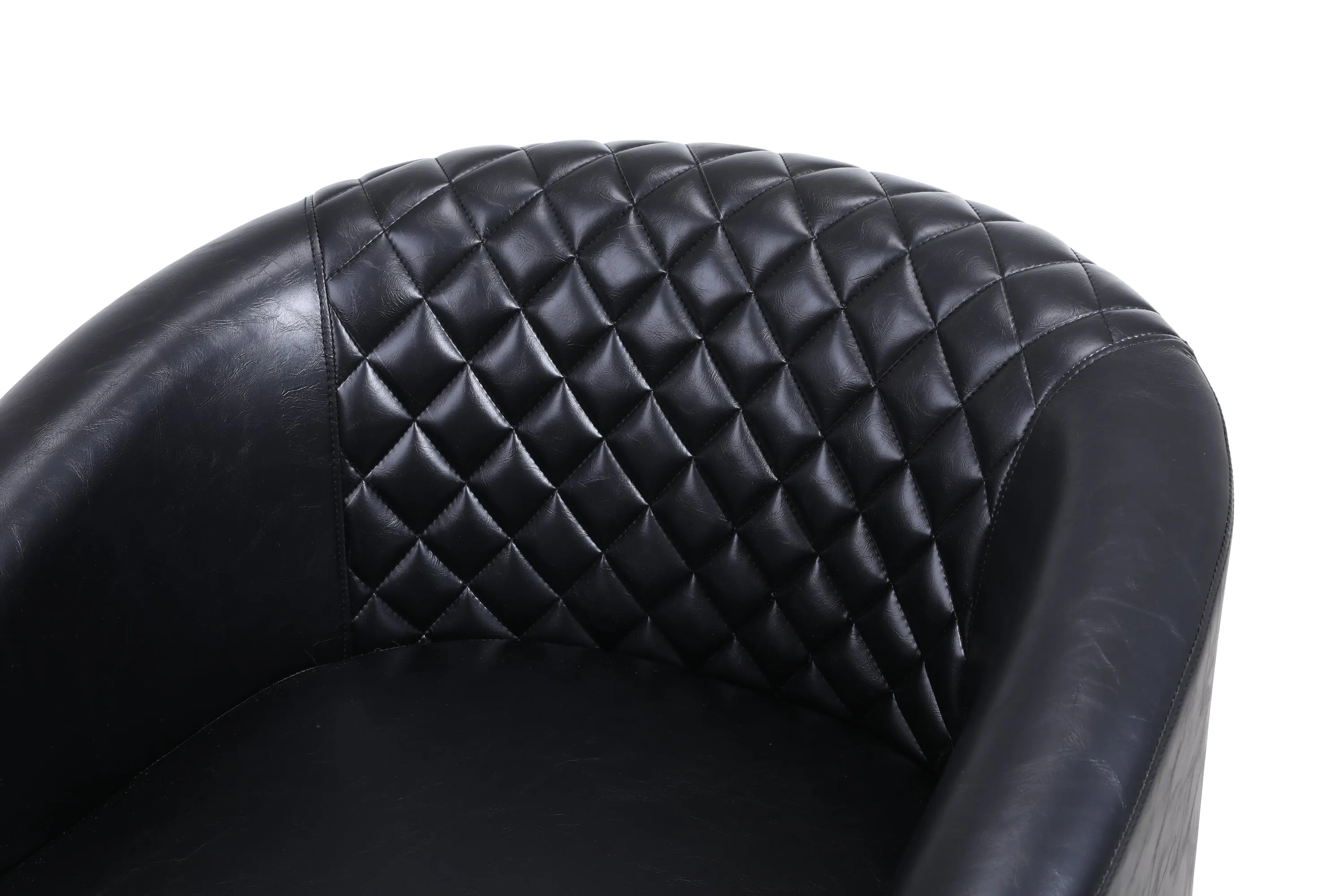 Sleek Black Leather Barrel Accent Chair