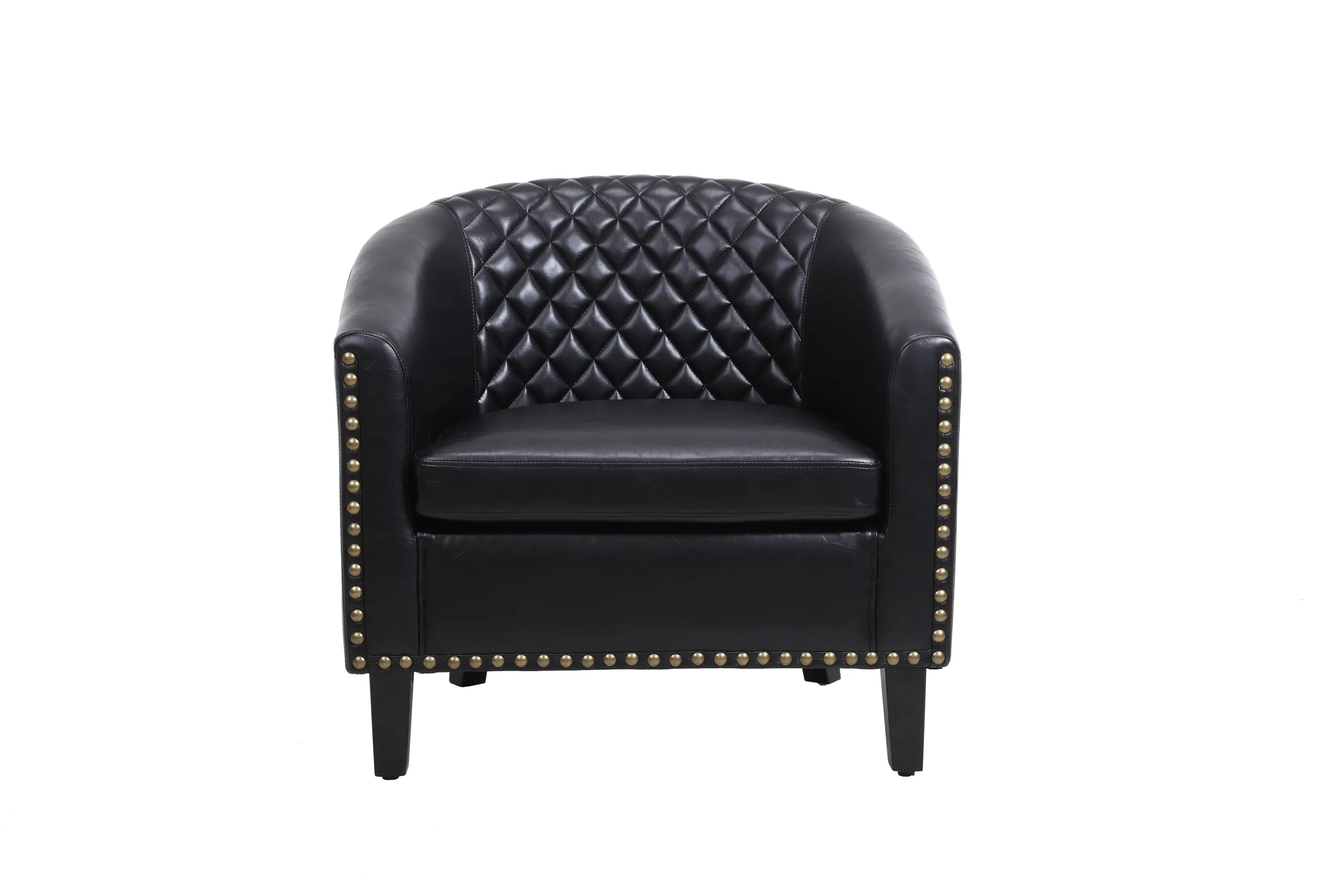 Sleek Black Leather Barrel Accent Chair