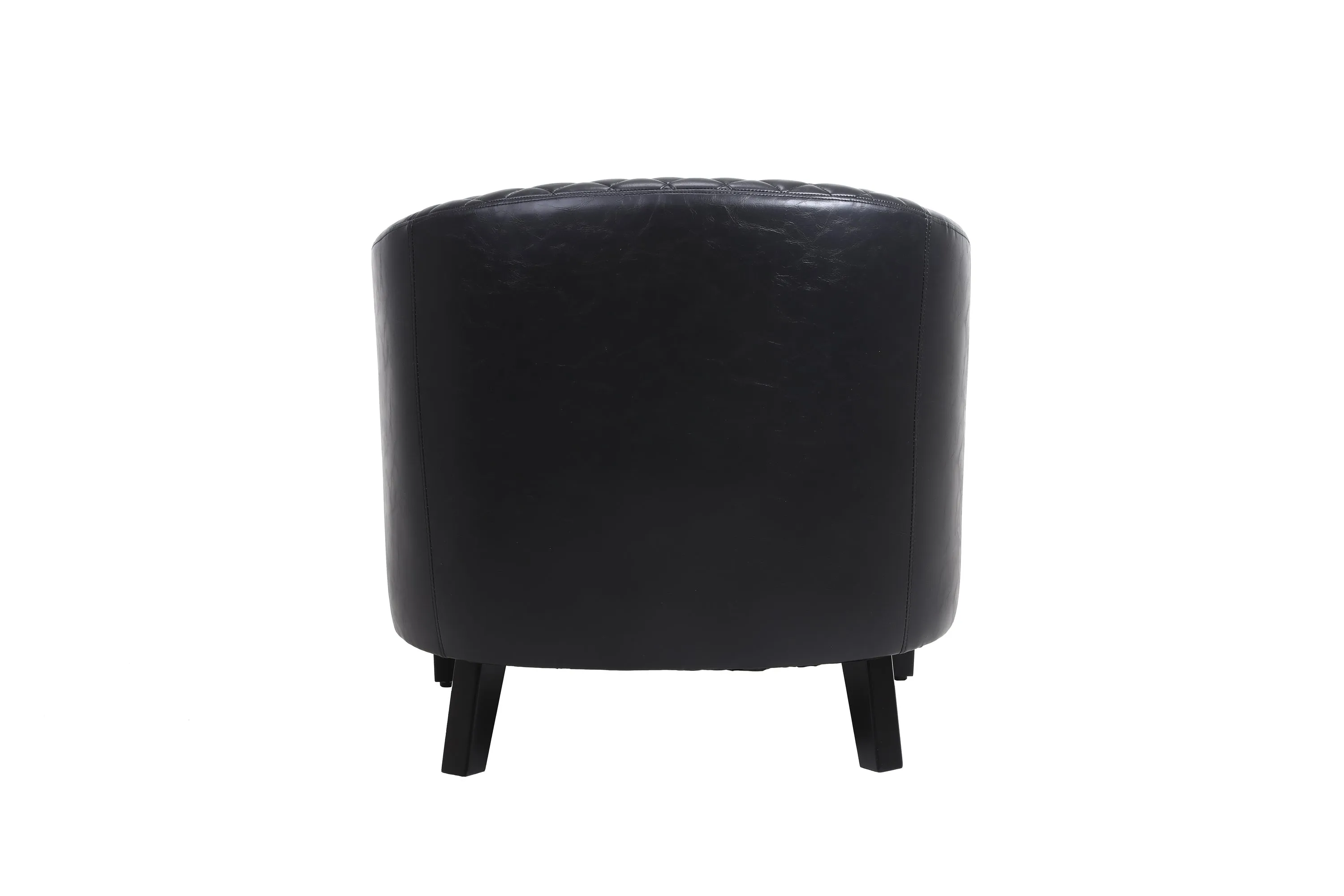 Sleek Black Leather Barrel Accent Chair