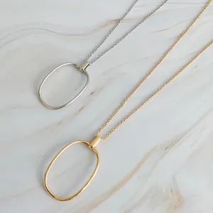 Sleek Oval Pendant Long Necklace