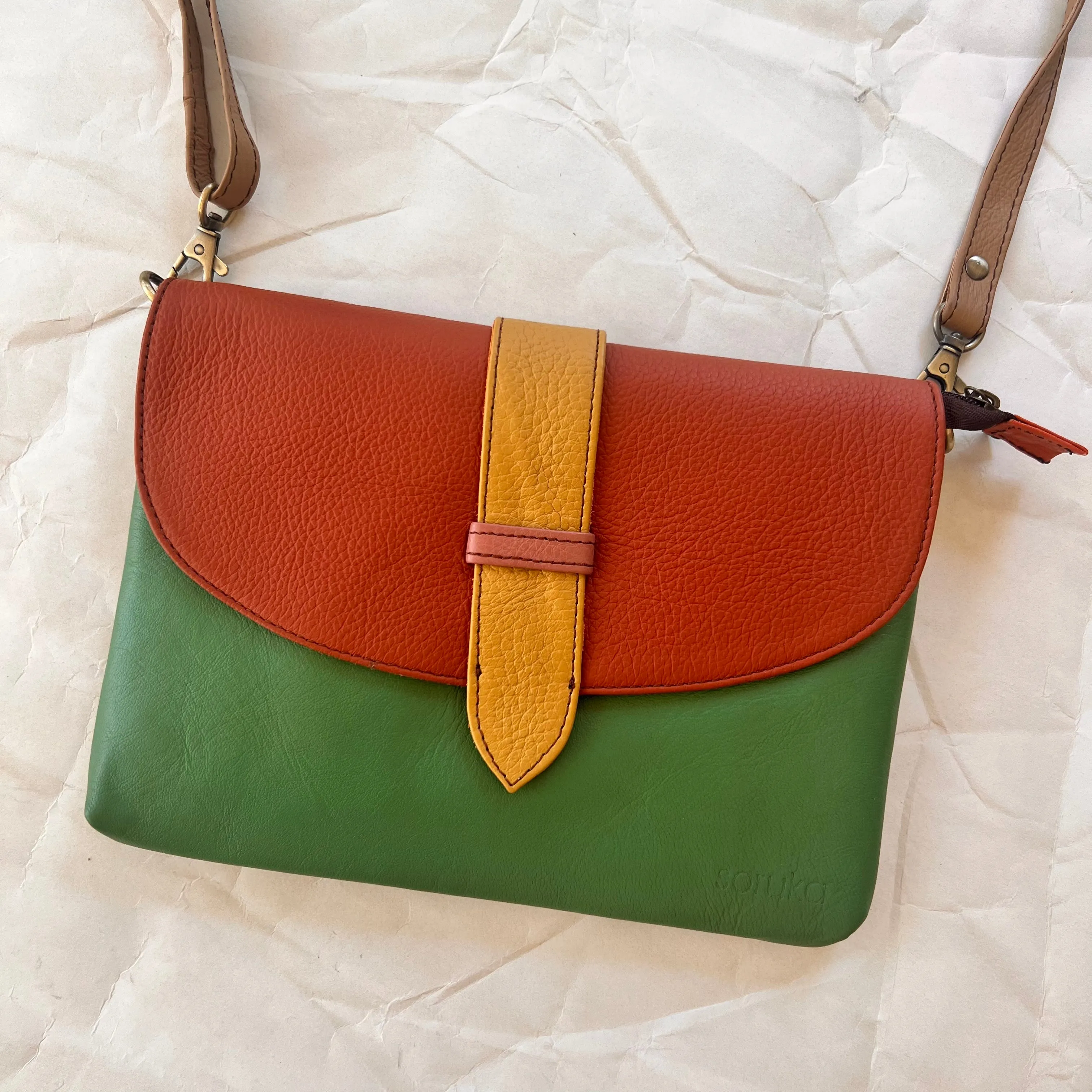 Soruka - Saddle Bag with Wristlet, Seafoam & Ginger