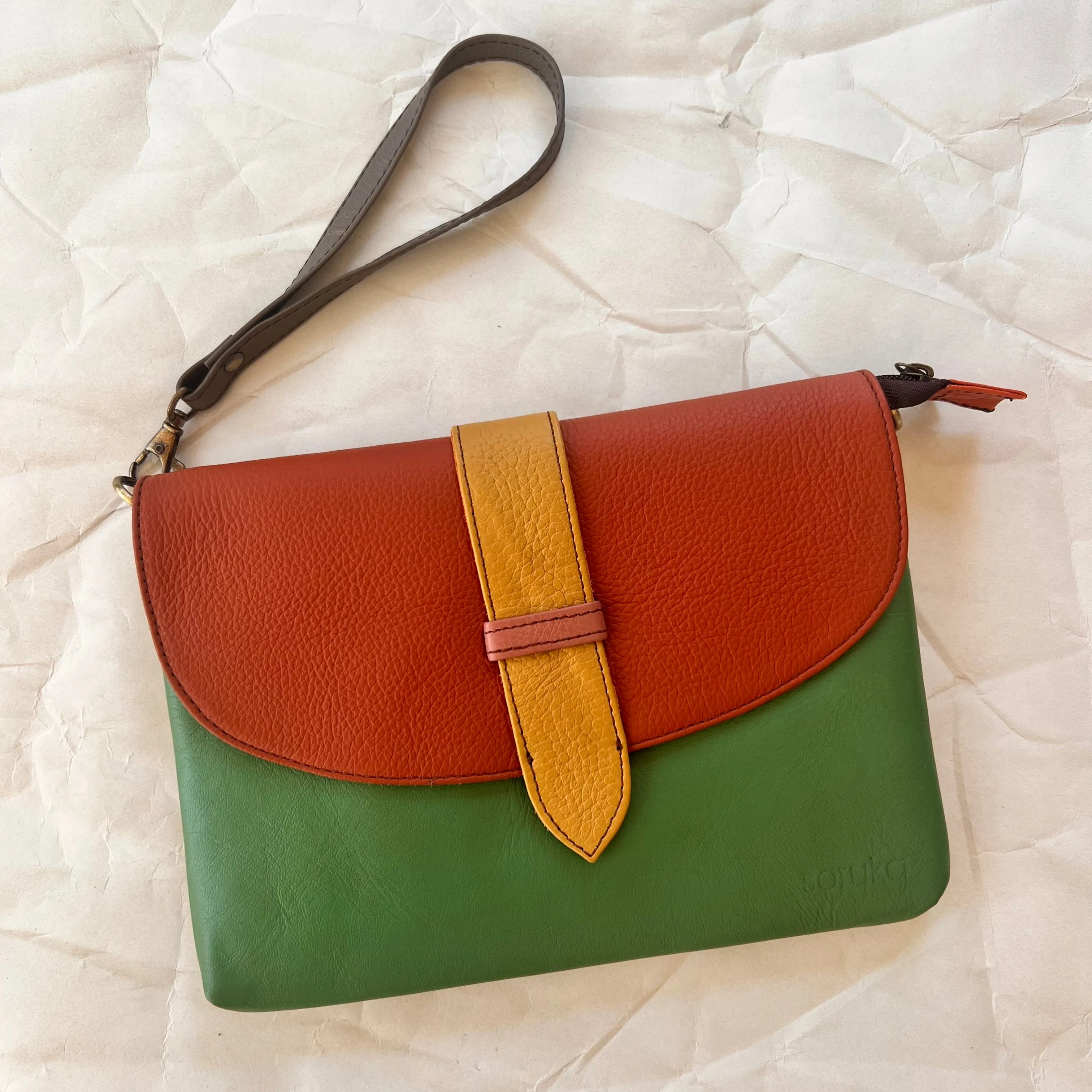 Soruka - Saddle Bag with Wristlet, Seafoam & Ginger