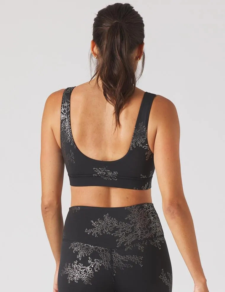 Splendid Bra: Black/Silver Gloss Lace Print