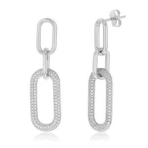 Sterling Silver Rhodium Plated Cubic Zirconia On Links Drop Earrings