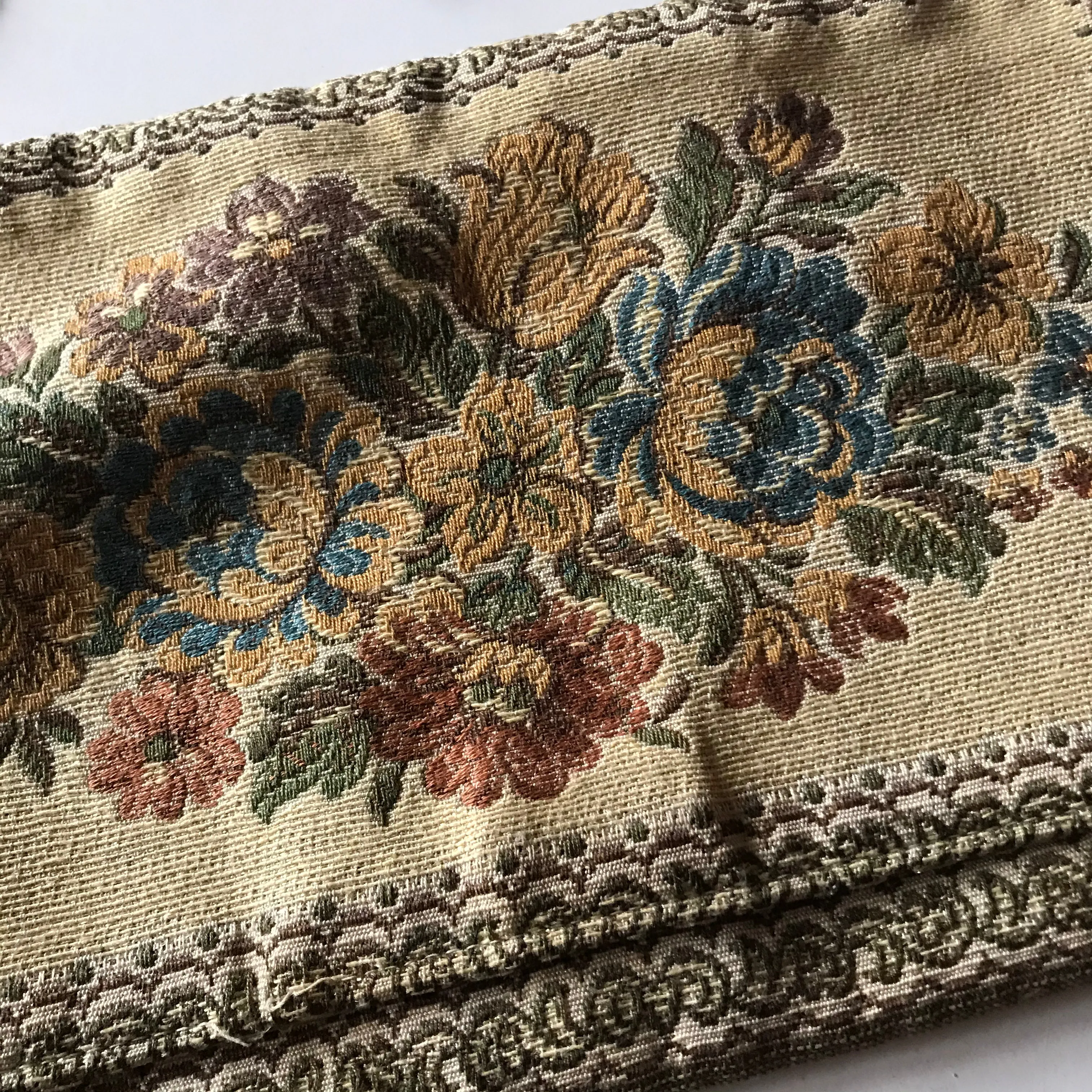 Tapestry Fabric Handbag with Metallic Threads, Gold Tone Clasp and Chain Strap circa 1970s