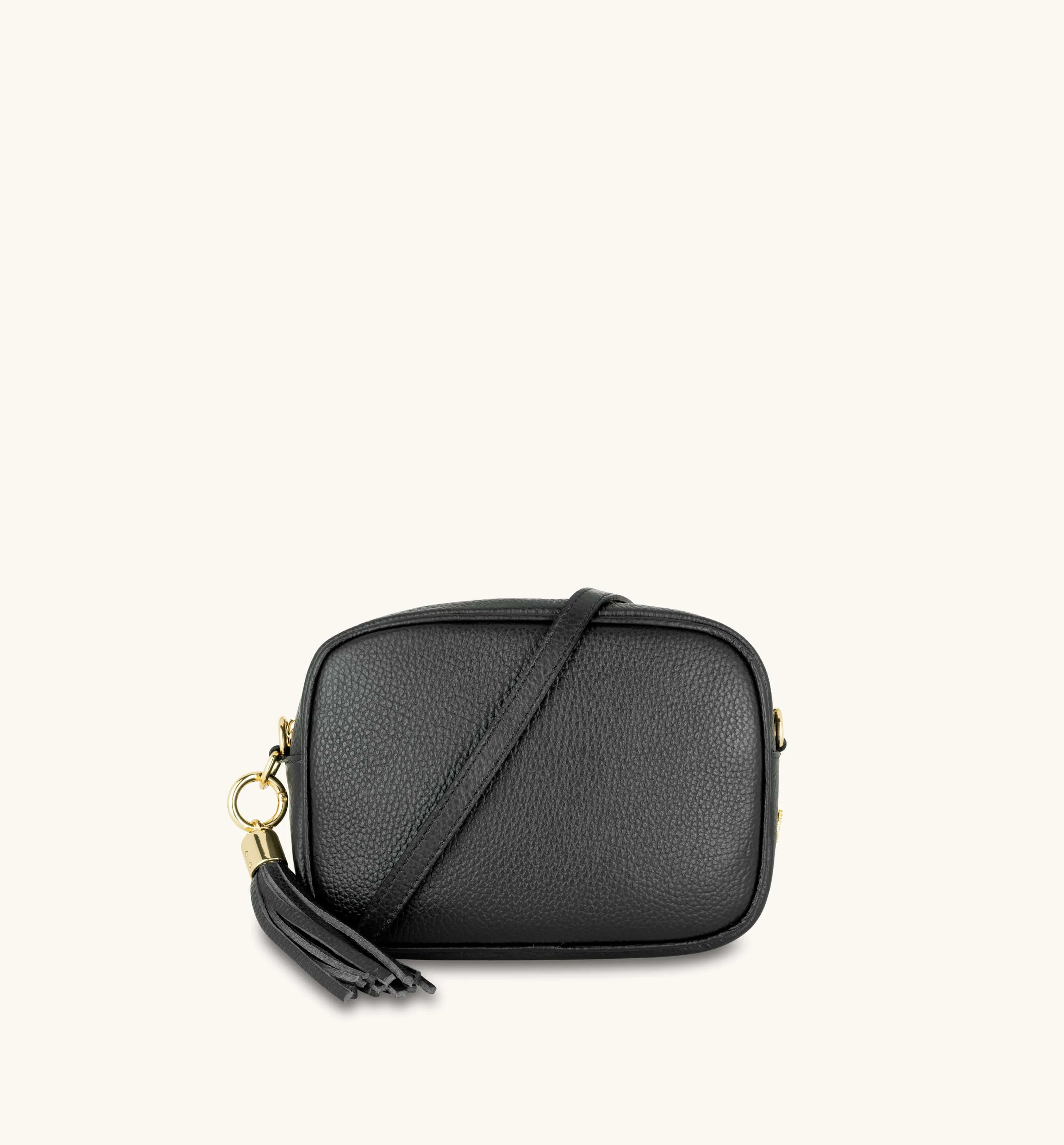 The Tassel Black Leather Crossbody Bag With Black & Red Aztec Strap