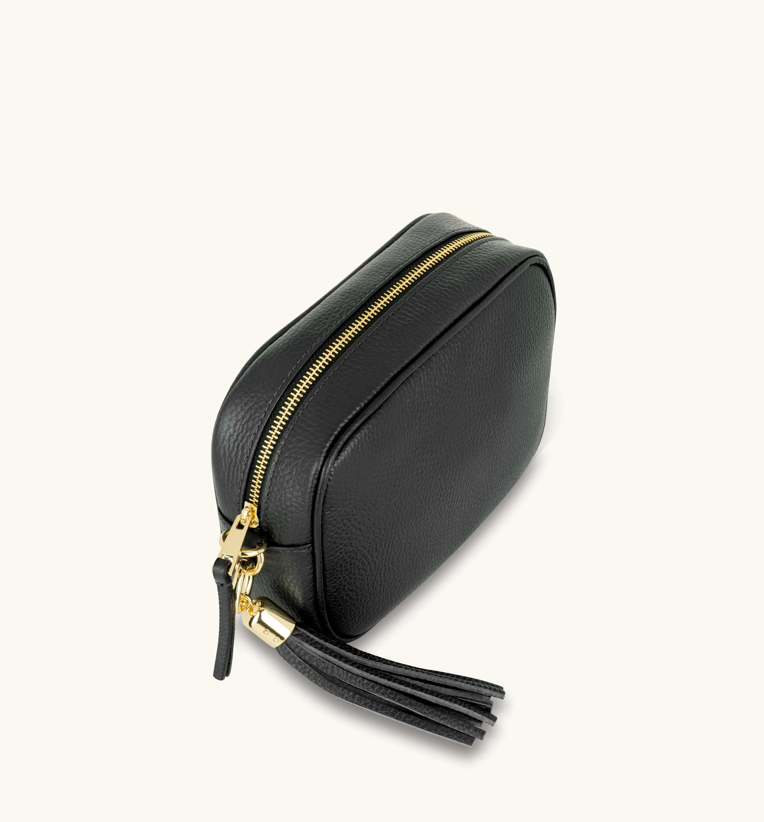 The Tassel Black Leather Crossbody Bag With Black & Red Aztec Strap
